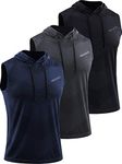 Neleus Men's Workout Tank Tops 3 Pack Sleeveless Running Shirts with Hoodie, 5098# Black/Grey/Navy Blue,3 Pack, Medium