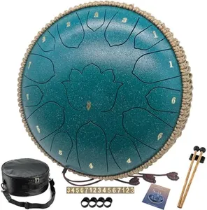 BETESINE 13-Inch 15-Note Steel Tongue Drum in C Major – Steel Drum for Meditation, Relaxation & Music Practice – Includes Mallets, Music Book & Carry Bag (Malachite Green)
