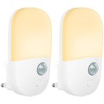 Denidou Motion Sensor LED Night Light Plug in Wall with Warm White Lamp, PIR Movement Activated Nightlight for Children/Adults, Stairs, Hallway, Kitchen, Bedroom