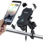 iMESTOU Auto Clamping Motorcycle Phone Mount Wireless Charger qi & USB Quick Charging 2 in 1 Handlebar Cell Phone Holder 9CM Stem 1" Ball Mount 720 Rotation Quick Release for 3.5-6.8 Inch Smartphone