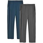 MoFiz Mens Pajama Sleep Lounge Pants Sleepwear Loungewear Lightweight Cozy Pants 2-Pack Blue/Deep Gray M