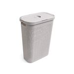 Addis Faux Rattan 40 Litre Family Slim Laundry Clothes Washing Hamper Bin with Lid, Beige, Calico/Cream