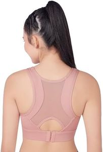 PLUMBURY Women's Padded Sports Bra with Mesh Racerback for Gym/Yoga/Workout, Size M, Black