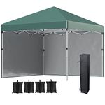 Outsunny 3 x 3 (M) Pop Up Gazebo, UPF 30+ with 2 Sidewalls, Leg Weight Bags and Wheeled Bag, Height Adjustable Party Tent Event Shelter for Garden, Patio, Green