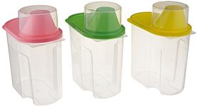 Basicwise Small BPA -Free Plastic Food Saver, Kitchen Cereal Storage Containers with Graduated Cap, Set of 3, Green, Pink & Yellow