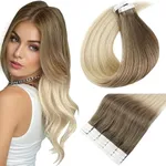 Full Shine Tape in Hair Extensions Human Hair 16 Inch Hair Extensions Tape in Color 8 Light Brown Fading to 60 Platinum Blonde and 18 Ash Blonde Tape in Hair Extensions 20Pcs 50Grams