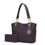 MKF Collection Tote Bag for Women & Wallet Purse Set, Vegan Leather Shoulder Bag Top-Handle Handbag Purse By Mia K, Allison Dark Purple, Large