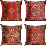 Awowee Set of 4 Cushion Covers 50x50cm/20x20inches Colorful Red Tribal Home Decor Throw Pillow Covers Square Pillowcases for Bed Sofa Couch