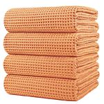 POLYTE Microfiber Oversize Quick Dry Lint Free Bath Towel, 60 x 30 in, 4 Pack (Orange, Waffle Weave)