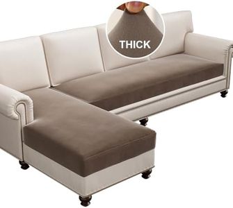 H.VERSAILTEX Fleece L Shaped Couch Cover 2 Piece Stretch Couch Covers for Sectional Sofa Thick Soft Sofa Cover for Dogs Feature Comfortable and Durable Fabric, (3 Seater + 1 Chaise, Taupe)