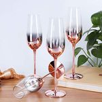 QuinnRose Rose Gold stem Champagne Flute with Smokey Gradient 9.5oz 4pcs/Set,Modern Rose Color Champagne Glass with Stem，Valentine's Day Gifts