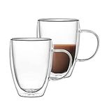 2-Pack Glass Coffee Mugs, Double Walled Insulated Layer Coffee Cups with Handle, Clear Glass Cups for Cappuccino,Tea,Latte,Espresso,Hot Beverage (350ML)