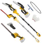 8" Cordless Pole Saw & 12.2" Pole Hedge Trimmer 6-in-1 Combo Compatible with Dewalt 20V, Electric Mini Chainsaw with Extension Pole, 15Ft Max Reach for Tree Trimming and Shrubs Pruning