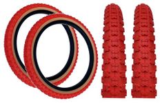 PAIR Baldy's 16 x 1.75 RED With TAN WALL Kids BMX/Mountain Bike Tyres