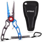 XTOUC Fishing Pliers, Titanium Alloy Clamp Head Fishing Gear,Saltwater Resistant Fishing Tools, Hook Remover Braid Line Cutting and Split Ring Pliers, with Sheath and Lanyard (Blue&Gray)