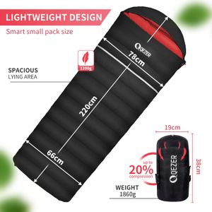 QEZER Down Sleeping Bag, Black, 1200g – Lightweight Outdoor Gear