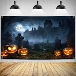 Halloween Backdrop Tombstone Pumpkin Tapestry, Scary Wall Decor for Party Decorations, 71x45 Inch | Halloween Decorations Indoor for Bedroom | Moonlight Tombstones Halloween Background