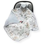 CAR SEAT Baby Blanket/Footmuff/Cosy Toes/Cotton & Waffle-Effect Mink Plush Dual Layer 80 x 80cm with Hood (Squirrel/Grey)