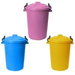 M1SS (Set of 3-50 Litre Pink, Sky Blue and Yellow Heavy Duty Plastic Clip Lock Lid Bin Indoor or Outdoor Rubbish, Trash Can, Dustbin Waste or Storage of Animal Feed