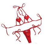 JasmyGirls Women's Sexy Valentines Day Lingerie Set Red Bra and Panty Heart Anime Micro Bikini Kawaii Cosplay Tie Side Bathing Suit