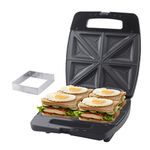 FineMade Breakfast Sandwich Maker Press Grill, Electric Sandwich Toaster Press, Grilled Cheese Maker with Non Stick Surface, Sandwichera, Toast Cutter & Recipe Included (4 Slices)