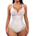 FeelinGirl Lace Bodysuit for Women Tummy Control Shapewear V Neck Backless Tank Tops One Piece Body Shaper Fajas Thongs