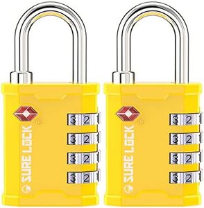 SURE LOCK TSA Accepted 4 Dig Heavy Duty Big Combination Luggage Padlock All Metal Travel Lock for Equipment Hard Case Luggage Gun Case Gym Locker Pelican Vault Lock (2, Yellow)