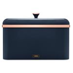 Tower T826130MNB Cavaletto Bread Bin with Removable Lid, Large Capacity, Durable Steel Body, Midnight Blue and Rose Gold