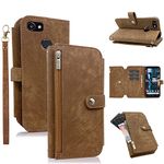 ELISORLI Compatible with Google Pixel 2XL Wallet Case 9 Card Slots Retro Leather Flip Card Holder Cell Folio Purse Lanyard Wrist Strap Phone Cover for Pixle 2 XL Pixel2XL Pixel2 LX Women Men Brown