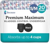 Because Premium Maximum Absorbency Adult Incontinence and Postpartum Bladder Leak Underwear for Women, Heavy Absorbency, Disposable, Black, Small/Medium, 20 Count