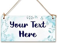 Personalised Hanging Plaque Your Custom Text Blue Watercolour Floral Decorative Wooden Door Wall Sign Home Decor Add Any Message