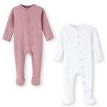 ACESTAR Baby Footed Pajamas with Mittens Cuffs, 2 Pack - Cotton Long Sleeve Baby Snap-Up Footed Sleeper for Sleep and Play (3-6 Months, Pink&White)