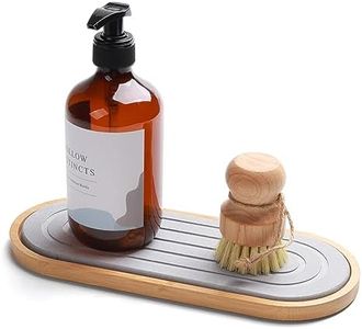 evory Instant Dry Sink Organizer,Kitchen Sponge Soap Holder Instant Dry Bathroom Organizers，Diatomaceous Fast Drying Stone Tray Rack(Bamboo,Gray)