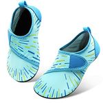 JIASUQI Boys Girls Quick-Dry Water Shoes Lightweight Aqua Socks for Beach Pool Swim Easy Line Blue, 5.5/6 UK Child