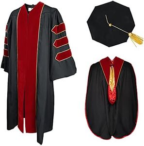 GradPlaza Doctoral Graduation Gown Regalia With University Hood, Gold Piping, and 8-Sided Tam