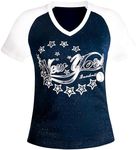 Simapak Womens Baseball Foiled Glitter Sparkly Fans Athletic City Raglan T-Shirts - White & Navy, White & Navy, XX-Large