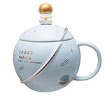 NYRWANA Coffee Mug, Mugs for Coffee, Diwali Gifts, Birthday Gift, Coffee Mug with Lid, Ceramic Coffee Mug with Lid & Spoon, 3D Creative Space and Astronaut Planet Coffee Mug (400ml - Light Blue)