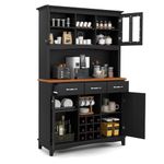 SILKYDRY 72.5” Buffet with Hutch, Freestanding Pantry Storage Cabinet with Drawers, Adjustable Shelves, Wine Grids, Microwave Countertop, Kitchen Cupboard for Dining Room, Living Room (Black)