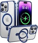 CASEKOO Genuine Official for iPhone 14 Pro Max Case with Magnetic Ring Stand [Compatible with MagSafe] [16FT Military-Grade Protection] Shockproof Polished Frame Phone Grip Cover 6.7'', Navy Blue