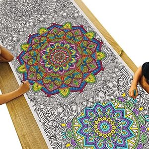 Tiny Expressions - Jumbo Mandala Coloring Poster - Rolled, No Creases 72" x 30" Coloring Paper for Children, Teens or Adults | Giant Table Size Wall Art Craft Activity for Classroom
