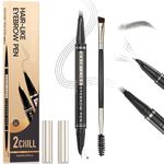 2CHILL 30° Curved Eyebrow Pencil, Magic 2 in 1 Eyebrow Pen Pro, Waterproof Eye Brow Pen with 4 Tips, Vivid Microblading Brow Pencils for Women, Last All Day Makeup (04 Black Brown)