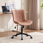 YOUTASTE Pink Office Chair Modern Armless Desk Chair with Wheels Adjustable Swivel Rocking Rolling Computer Study Chairs Faux Leather Sewing Chairs with Back Stylish Vanity Chair, Nude Pink