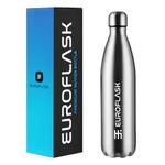 EuroFlask Stainless Steel Water Bottle, Leak Proof Metal Water Bottles with Double Wall Vacuum Insulation-12 Hrs Hot & 24 Hrs Cold Drinks Bottle for Gym, Sports and Work (Stainless Steel, 500 mL)