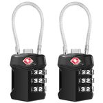 Blendura TSA Approved Luggage Locks, 2 Pack TSA Suitcase Locks, 3 Digit Combination Suitcase Padlocks, Flexible Combination Travel Padlock for Suitcases Luggage Case Bag Code Lock, Black