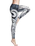 FLYILY Women's Long Sports Leggings Running Tights High Waist Stretch Fitness Yoga Pants, 5-octopus, 44179