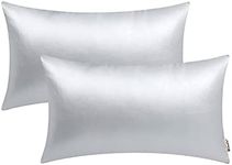 BRAWARM Faux Leather Throw Pillow Covers 12 X 20 Inches - Silver Leather Lumbar Pilow Covers Pack of 2, Solid Dyed Leather Pillowcases for Couch Bed Sofa Garden Home Decorative