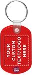 DISCOUNT PROMOS Tag Soft Plastic Keychains - 100 pack - Customizable Text, Logo - Small Key Tag Chain For Staying Organized - Rubber Key Ring Keychain – Red