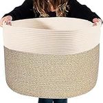 XXXLarge Cotton Rope Basket with Handles, 21.6"x21.6"x14" Laundry Basket, Woven Storage Basket for Blankets/Toys/Pillows/Throw/Towels in Living Room/Nursery Room