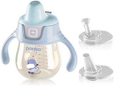 PPSU - Coppe per bambini con paglia a prova di fuoriuscita, con manico per bambino, 6 mesi, con 2 beccucci, colore: Blu