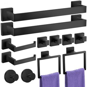 UPRONE Bathroom Hardware Accessories Set: Bath Towel Bar Set, Towel Racks for Bathroom Wall Mounted, SUS304 Stainless Steel (Matte Black, 12-Pieces)